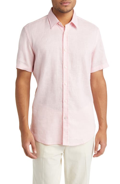 BOSS Roger Slim Fit Stretch Linen Blend Button-Up Shirt in Pink at Nordstrom, Size Xx-Large