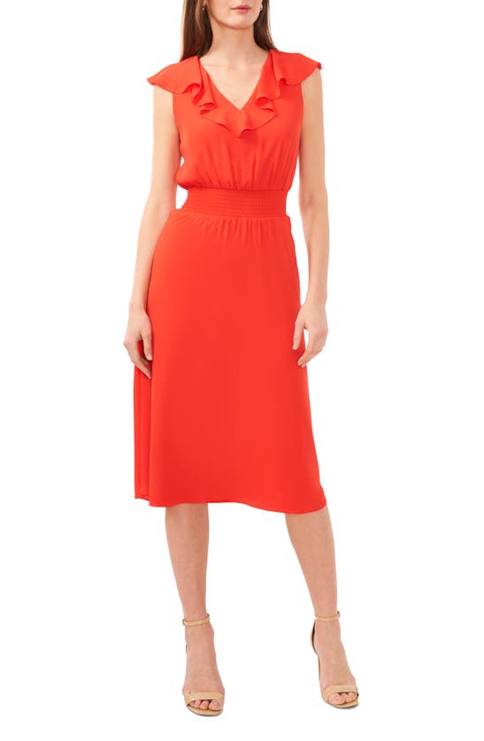 Shop Halogen ® Ruffle Smocked Waist Midi Dress In Poppy Red
