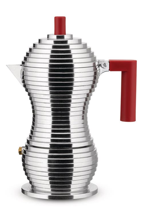 Shop Alessi Pulcina 3-cup Espresso Coffee Maker In Silver Red