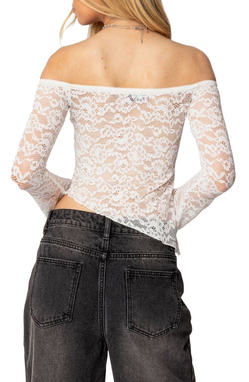 EDIKTED EDIKTED OFF THE SHOULDER ASYMMETRIC LACE TOP
