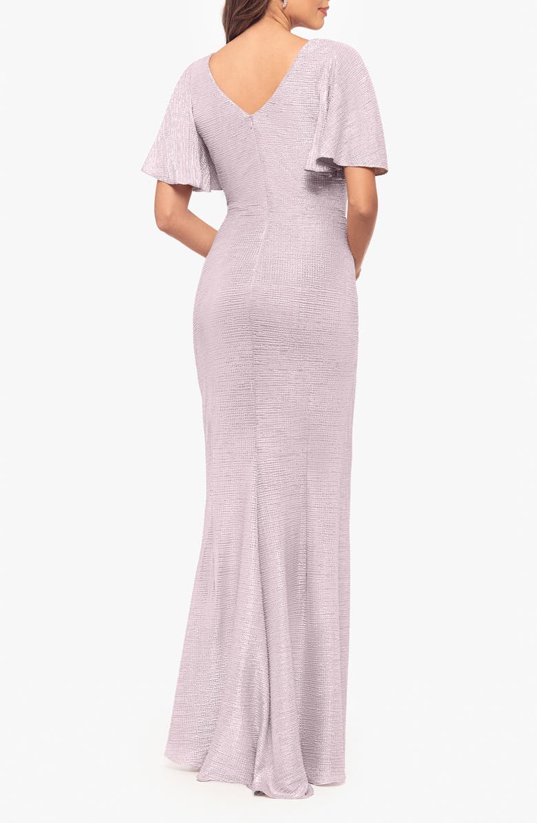 Betsy & Adam Quicksilver Flutter Sleeve Trumpet Gown, Alternate, color, Blush/ Silver