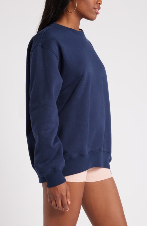 Shop Bp. Fleece Detail Oversize Crewneck Sweatshirt In Navy Iris