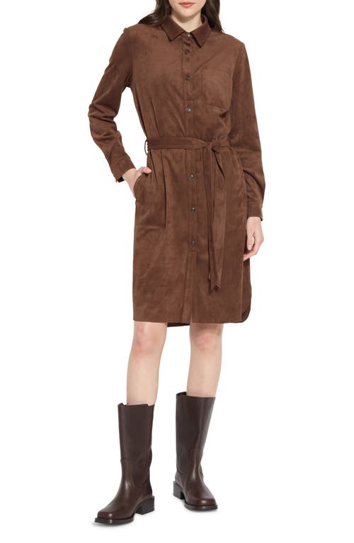 Shop Lyssé Schiffer Long Sleeve Faux Suede Shirtdress In Warm Brown