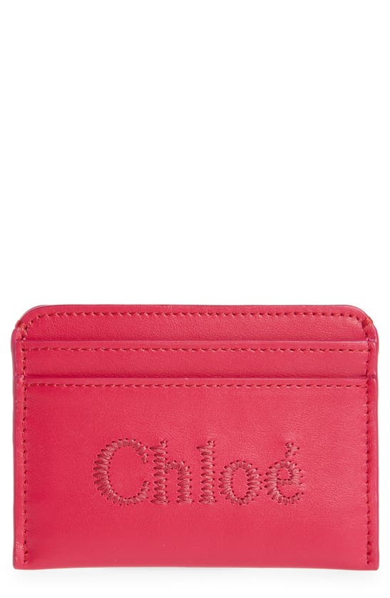 Chloé Sense Leather Card Case In 6r2 Fizzy Pink