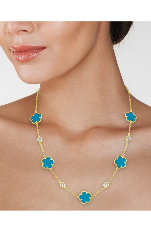 Cz By Kenneth Jay Lane Cubic Zirconia & Clover Station Necklace In Turquoise/gold