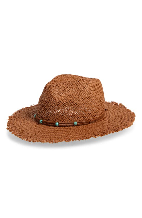 Shop Treasure & Bond Turquiose Trim Panama Hat In Tan Bronze