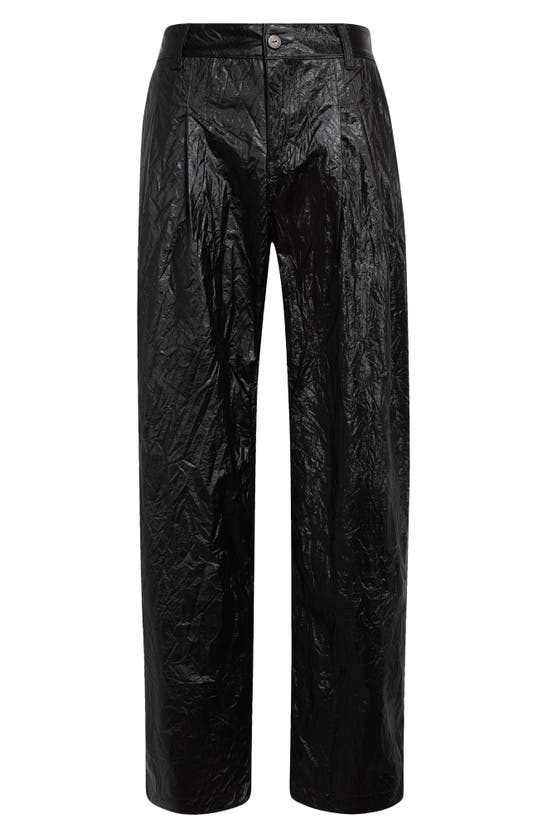 Shop Eckhaus Latta Crinkled Faux Leather Trousers In Obsidian