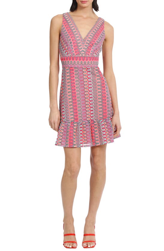 Donna Morgan Women's V-neck Sleeveless Crochet Mini Dress In Pink Multi