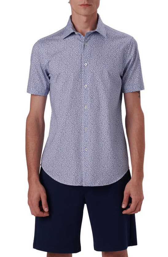 Shop Bugatchi Miles Ooohcotton® Floral Print Short Sleeve Button-up Shirt In Classic Blue