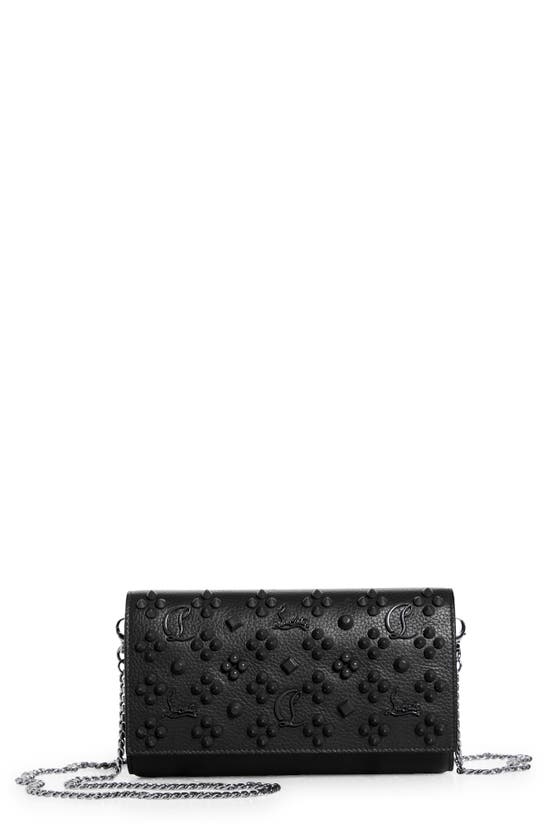 Shop Christian Louboutin Paloma Loubinthesky Calfskin Wallet On A Chain In Cm53 Black/ Black