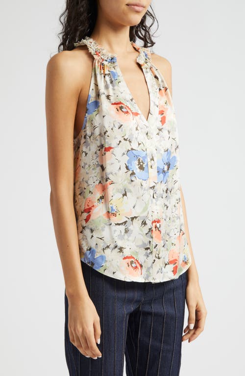 Shop Cinq À Sept Jessie Floral Print Silk Sleeveless Top In Ivory Multi