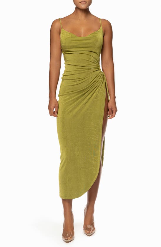 Jluxlabel High Standards Cowl Neck O-ring Midi Dress In Pistachio