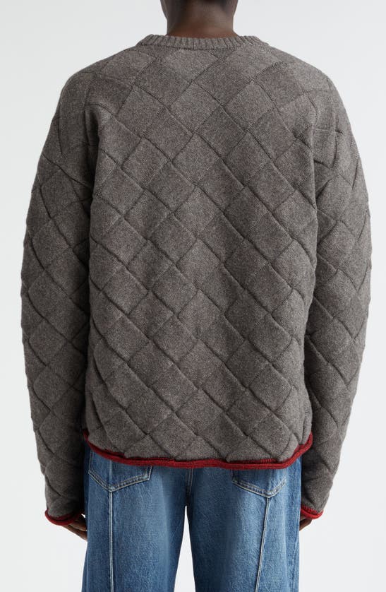 Shop Bottega Veneta Intrecciato 3d Knit Wool Blend Crewneck Sweater In Grey Melange