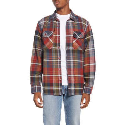 Obey Wyatt Trim Fit Plaid Flannel Button-Up Shirt, Red