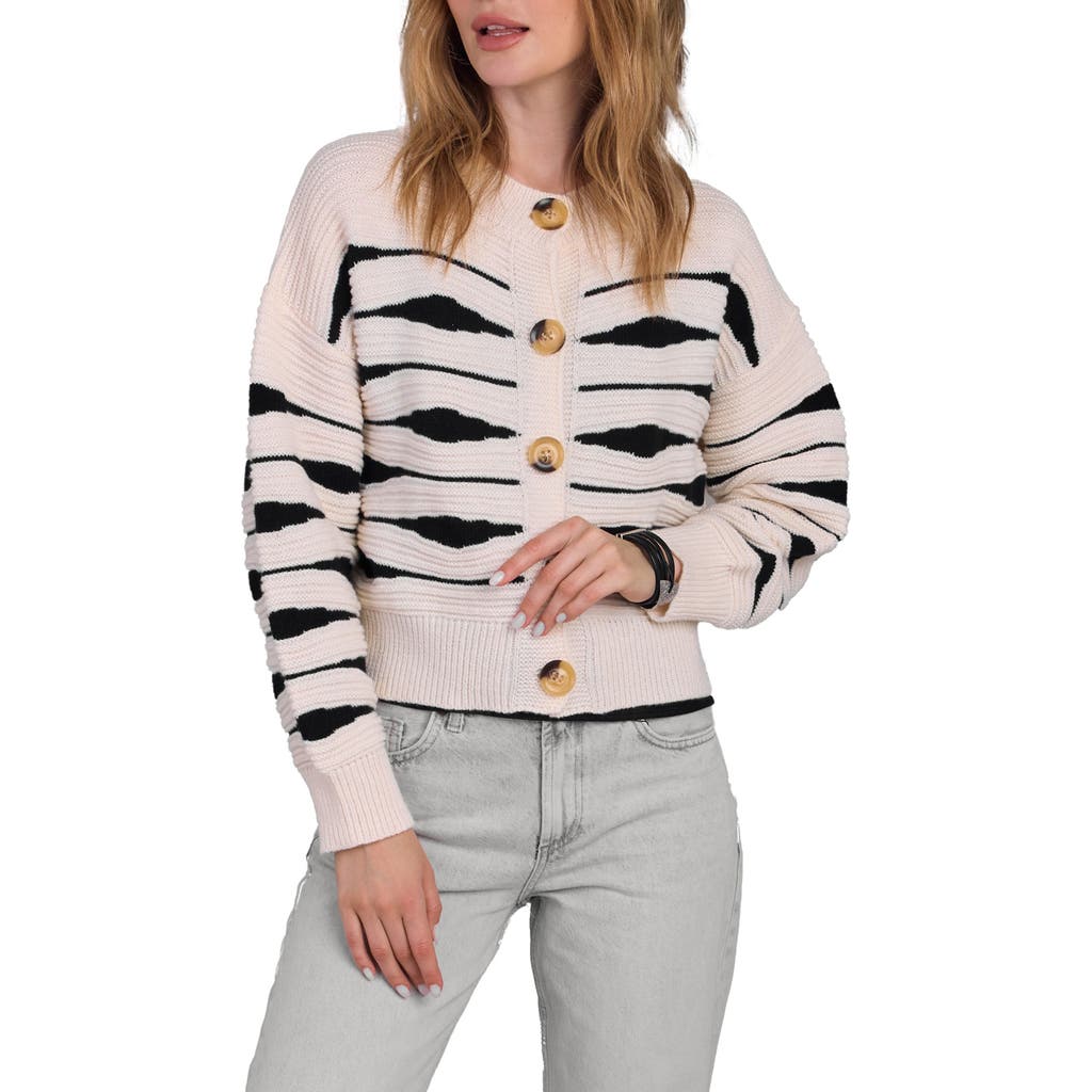 Saachi Stripe Button Knit Sweater In Ivory