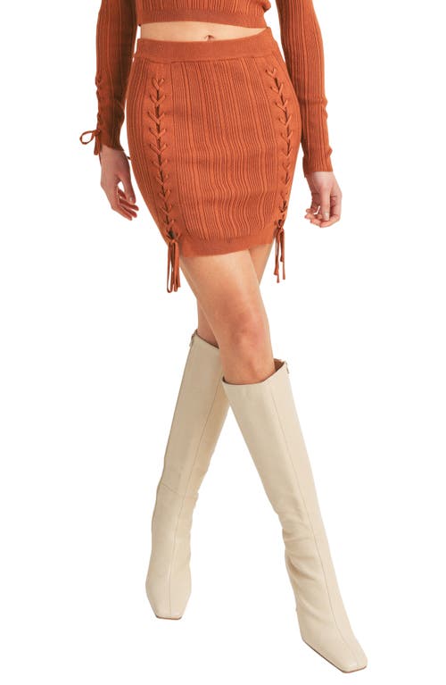 All in Favor Lace-Up Rib Stitch Miniskirt in Caramel at Nordstrom, Size Small