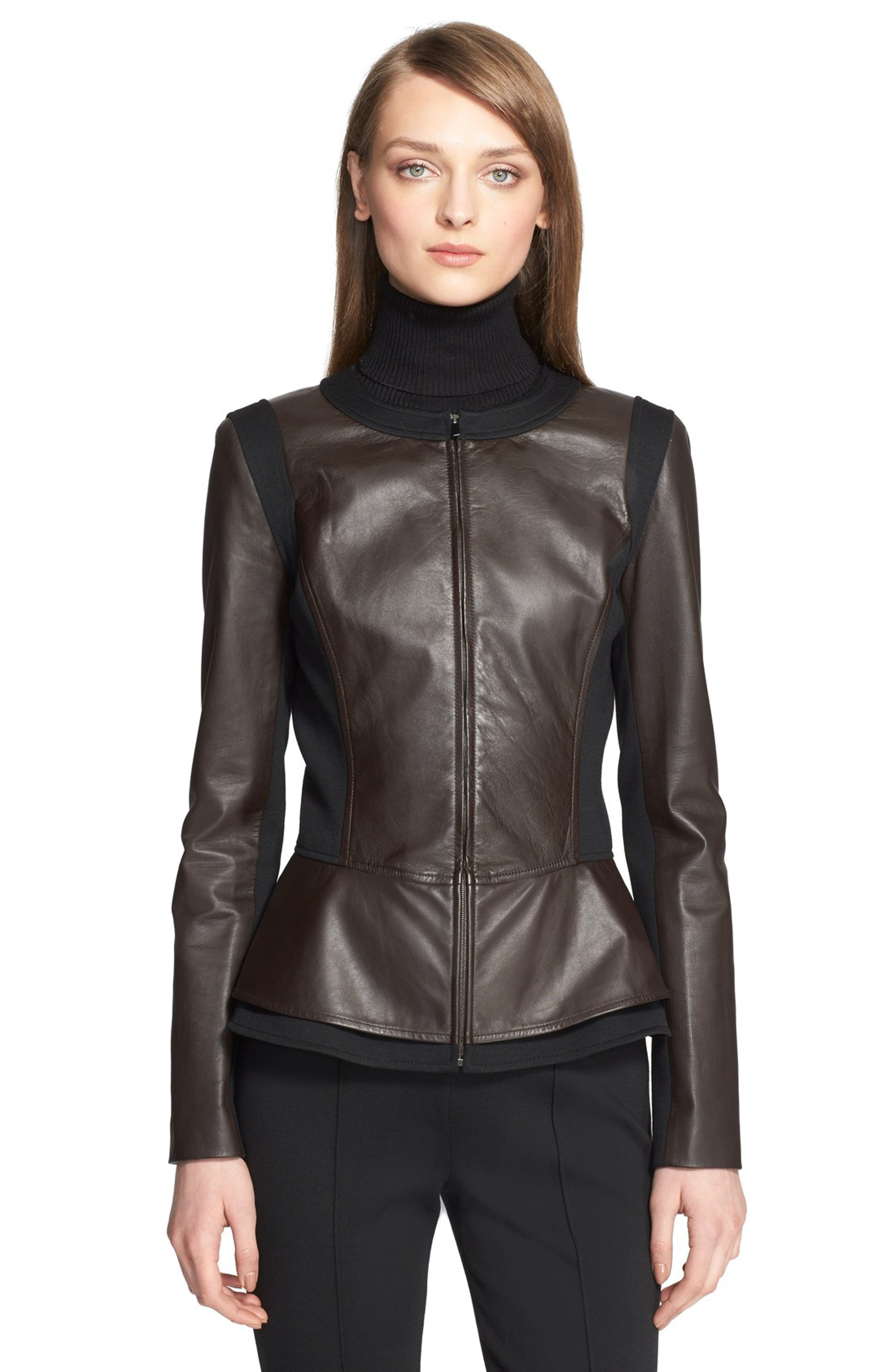 St. John Collection Nappa Leather Peplum Jacket | Nordstrom