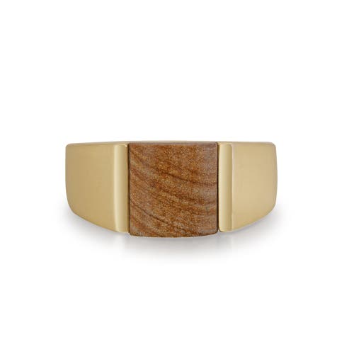 Shop Luvmyjewelry Wood Jasper Sterling Silver Men Signet Ring In 14kt Gold Vermeil On Sterling