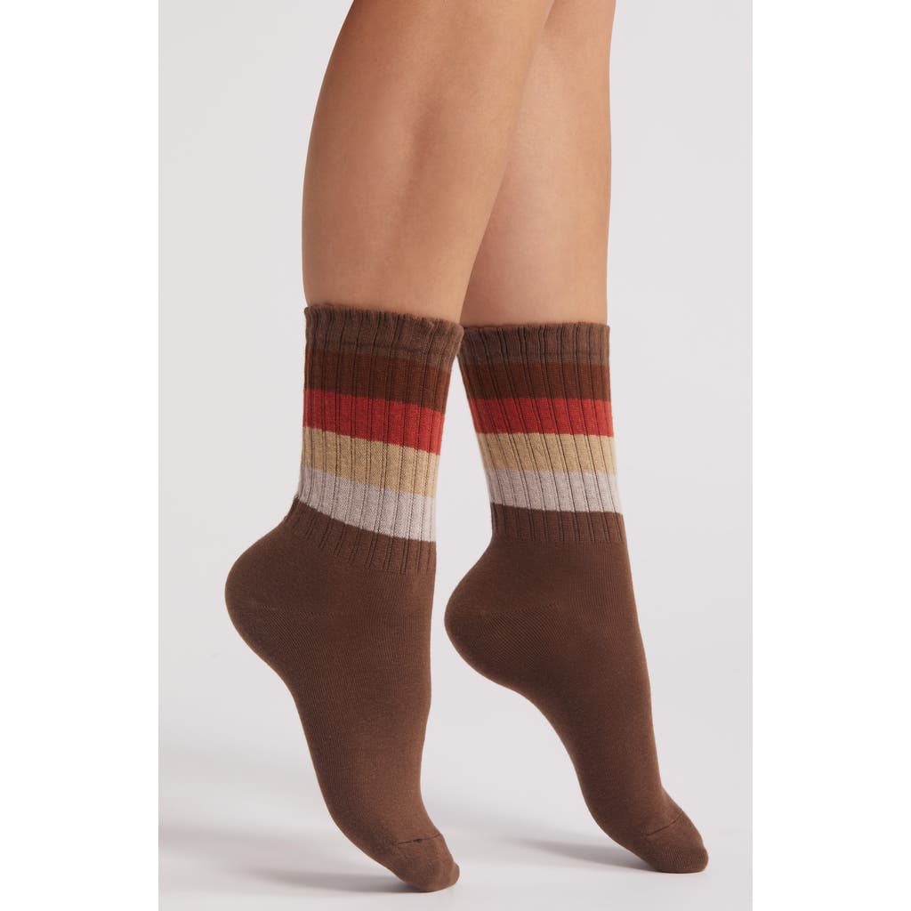 Casa Clara Stripe Crew Socks In Brown Stripes