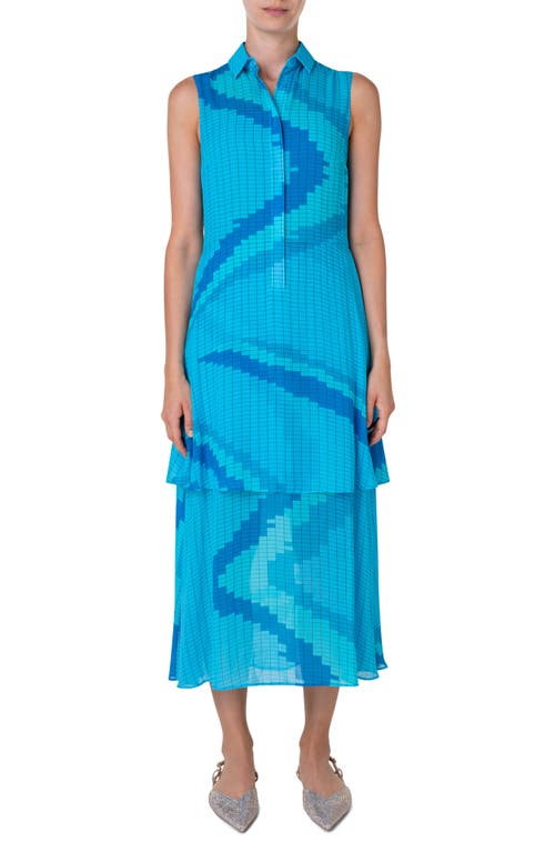 Akris punto Wave Print Sleeveless Dress in Turquoise-Multi