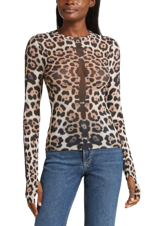 AFRM Kaylee Print Long Sleeve Mesh Top in Placed Leopard