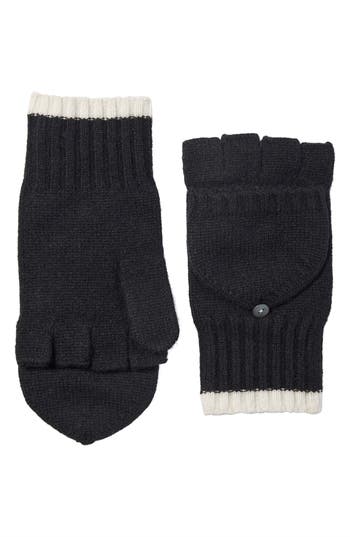 Amicale Pop Top Fingerless Cashmere Knit Gloves In Black