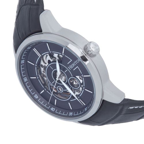 Heritor Automatic Men's Silver / Black Davies Semi-skeleton Leather-band Watch - Black, Silver In Silver/black