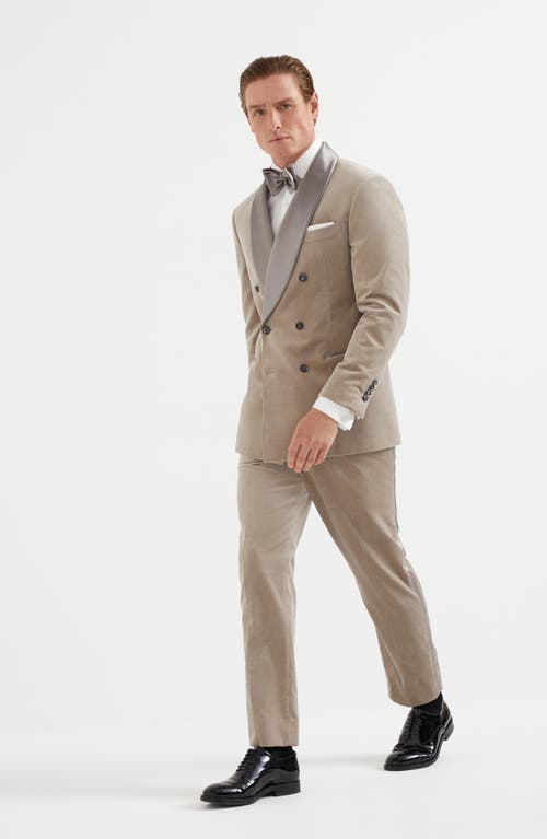 Shop Brunello Cucinelli Cotton Velvet Tuxedo With One-and-a-half Breasted Shawl Lapel Jacket And Pleated  In Sand