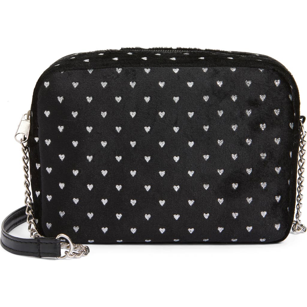 Capelli New York Kids' Velvet Glitter Heart Bag In Black Combo