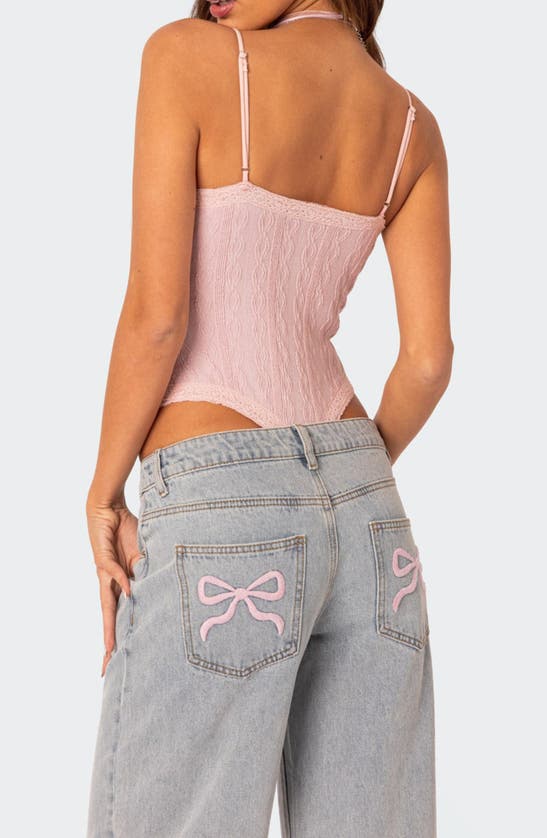 Shop Edikted Lacey Keyhole Knit Bodysuit In Light-pink