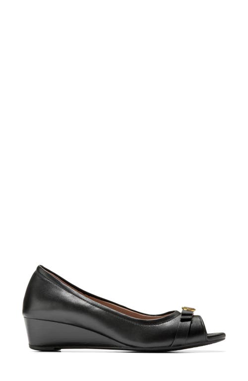Cole Haan Malta Peep Toe Wedge Pump In Black Leather