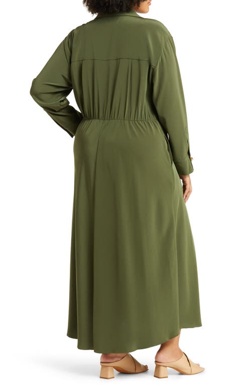 Vince Tie Waist Long Sleeve Dress In Bay Leaf