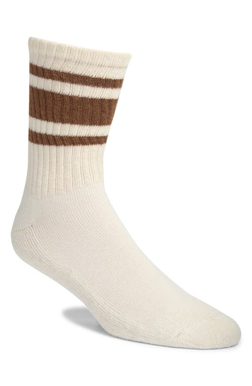 The Mono Stripe Cotton Blend Crew Socks in White/Brown