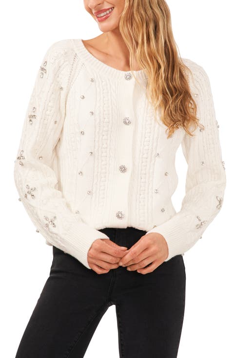 Viona Embellished Cardigan - Black/Ivory