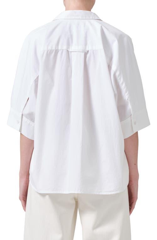 Shop Citizens Of Humanity Claire Origami Three Quarter Sleeve Cotton Button-up Shirt In Optic White