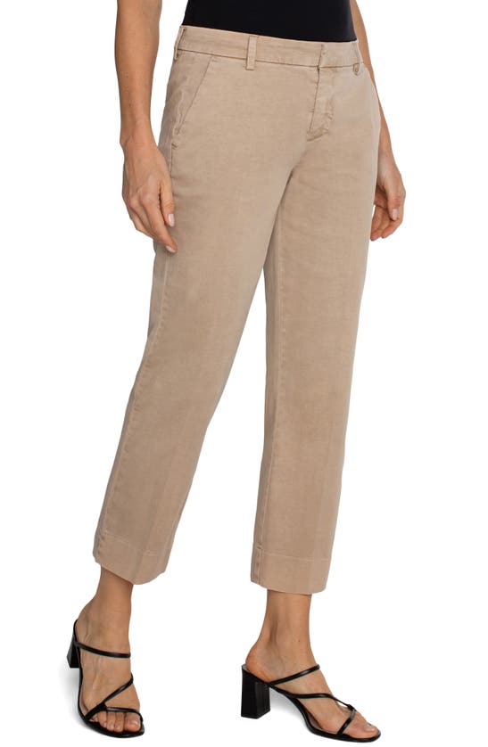 Shop Liverpool Los Angeles Kelsey Slit Hem Crop Stretch Twill Trousers In Biscuit Tan