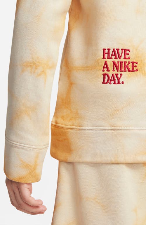 Shop Nike Kids' French Terry Embroidered Tie Dye Sweater In Sanded Gold/rush Pink