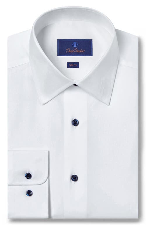 David Donahue Slim Fit Solid Twill Dress Shirt White at Nordstrom,