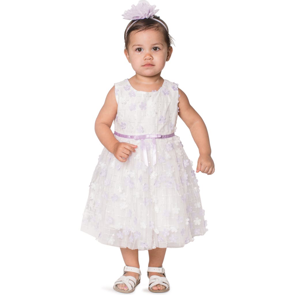 Popatu Kids' 3d Floral Appliqué Tulle Dress In Purple/white