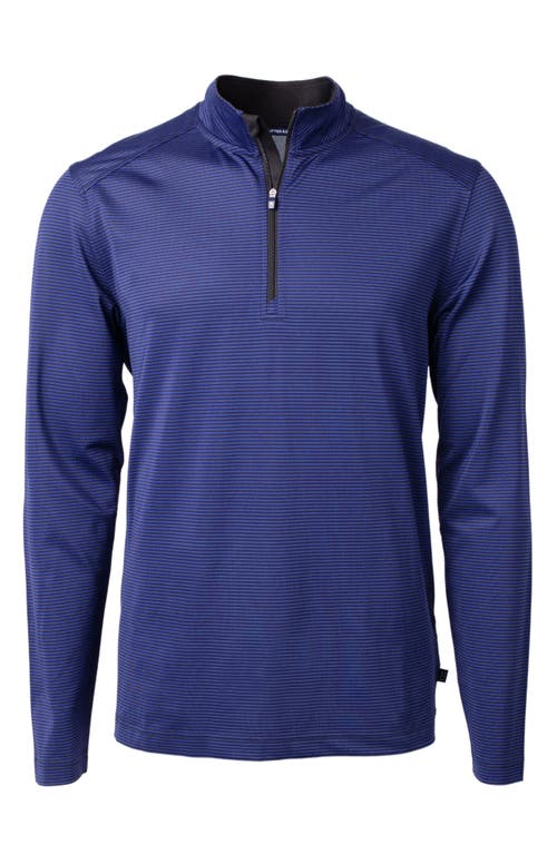 Cutter & Buck Micro Stripe Quarter Zip Recycled Polyester Piqué Pullover In Blue