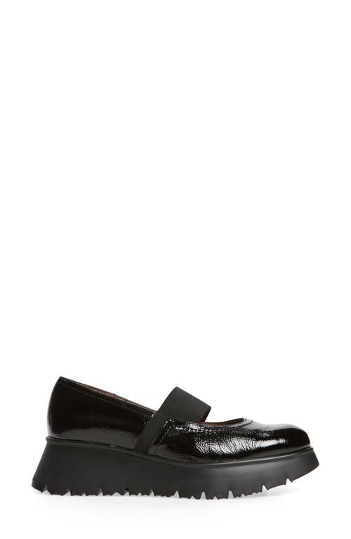 Wonders Platform Mary Jane Loafer In Black Patent Lea