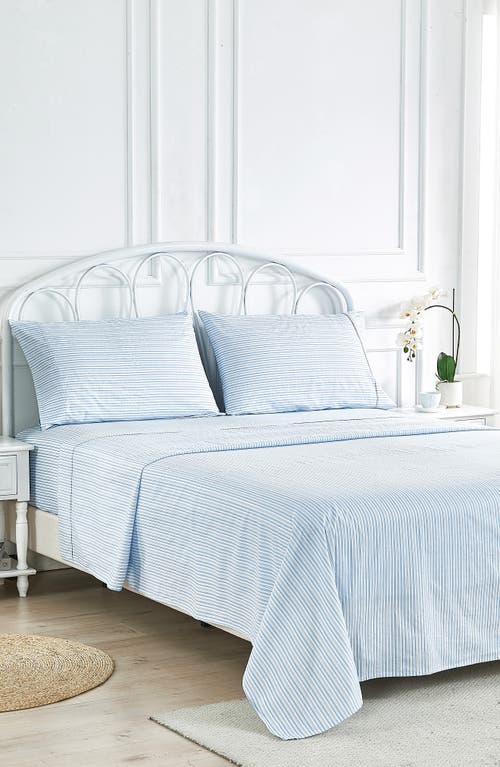 Melange Home Percale Stripe 200 Thread Count Sheet Set In Blue