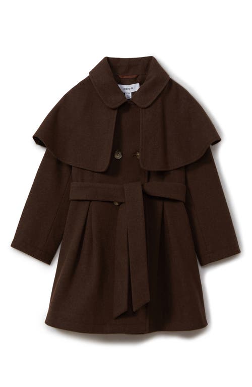 Shop Reiss Kids' Karlie Jr. & Sr. Double Breasted Belted Coat In Chocolate