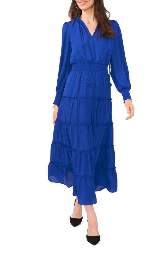 Vince Camuto Smocked Waist Tier Long Sleeve Maxi Dress In Goddess Blue ...