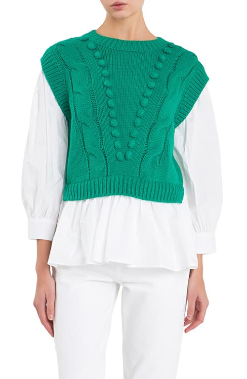 Shop English Factory Mixed Media Cable Stitch Sweater In Green/white