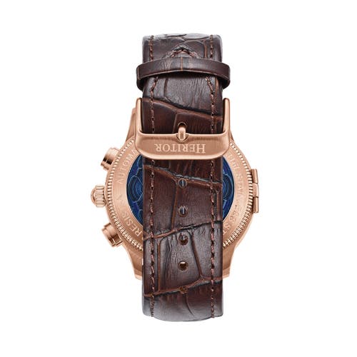 Heritor Automatic Apostle Leather-band Watch W/ Day/date In Rose Gold/brown