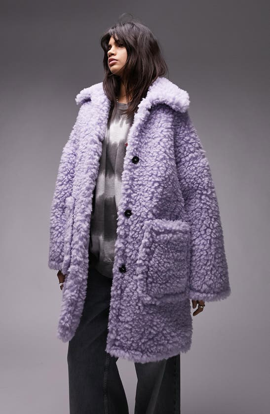 Topshop Chunky Faux Shearling Coat In Lilac
