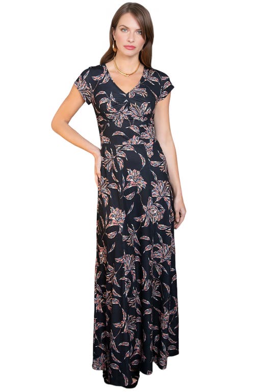 Shop Hotsquash London Clothing V-neck Maxi Dress With Cap Sleeves In Black Mosaic