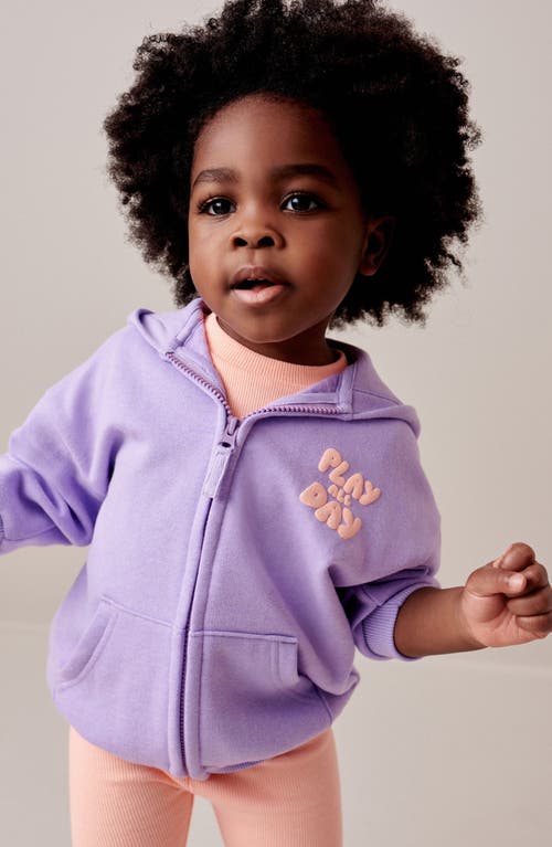 Shop Next Kids' Zip Hoodie, Top & Bike Shorts Set In Neon Orange Purple