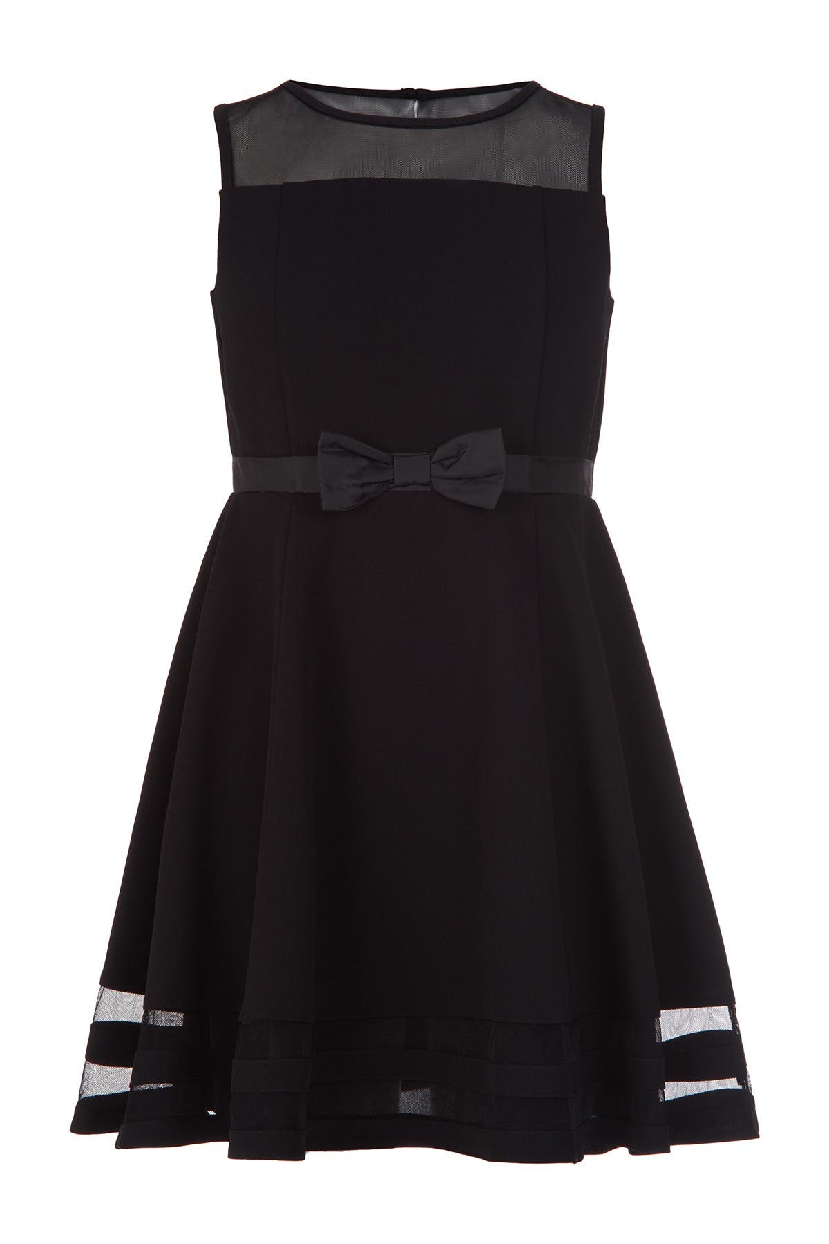 Calvin Klein Big Girls Plus Size Illusion Mesh Bow Front Dress In 001 Black